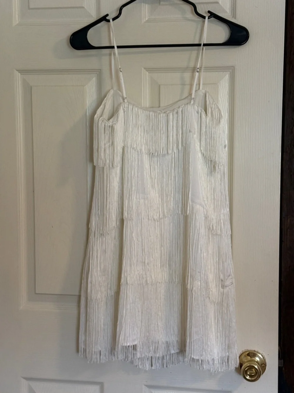 Abercrombie & Fitch White Fringe Spaghetti-Strap Mini Dress - Picture 4 of 7